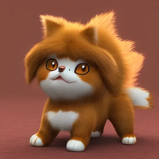 Image similar to an adorable cat dog fire pokemon like growlithe. very cute friendly. fluffy. beautiful. digital render.