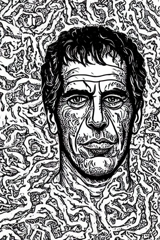 Prompt: Jeffrey Epstein full body portrait, body horror, black and white Illustration by Junji Ito