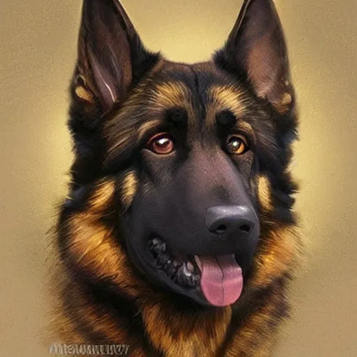 Image similar to german shepherd merge with donald trump, intricate, elegant, highly detailed, digital painting, artstation, concept art, matte, illustration, hearthstone, art by artgerm and greg rutkowski and alphonse mucha, simon stalenhag, hyperreal