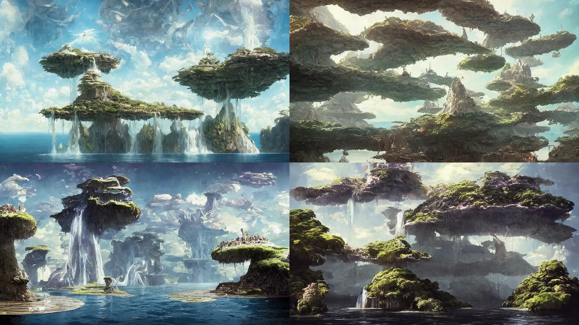 Prompt: floating islands with waterfalls connecting each other whimsical surrealism, ultra realism, dream recording, deep - space imaging fantastical setting, art by salvador dali, greg rutkowski studio ghibli