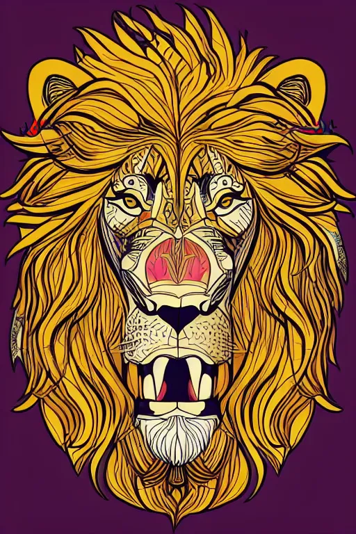 Image similar to Portrait of a lion in a medieval armor, colorful, illustration, highly detailed, simple, smooth and clean vector curves, no jagged lines, vector art, smooth