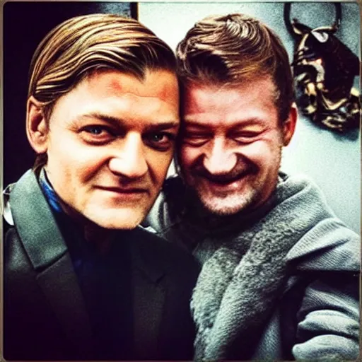 Image similar to “Joffrey Baratheon, taking a selfie with Ned Stark”