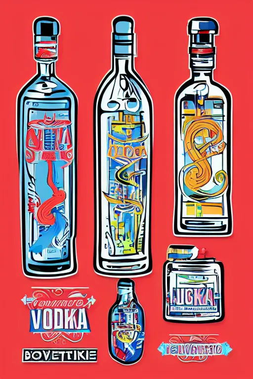 Image similar to Vodka bottle , sticker, colorful, illustration, highly detailed, simple, smooth and clean vector curves, no jagged lines, vector art, smooth