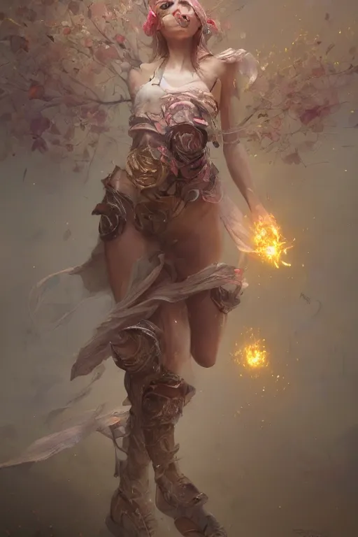 Prompt: beautiful girl necromancer exploding into flowers, angels, 3 d render, hyper - realistic detailed portrait, holding electricity, ruan jia, wlop. scifi, fantasy, hyper detailed, octane render, concept art, peter mohrbacher