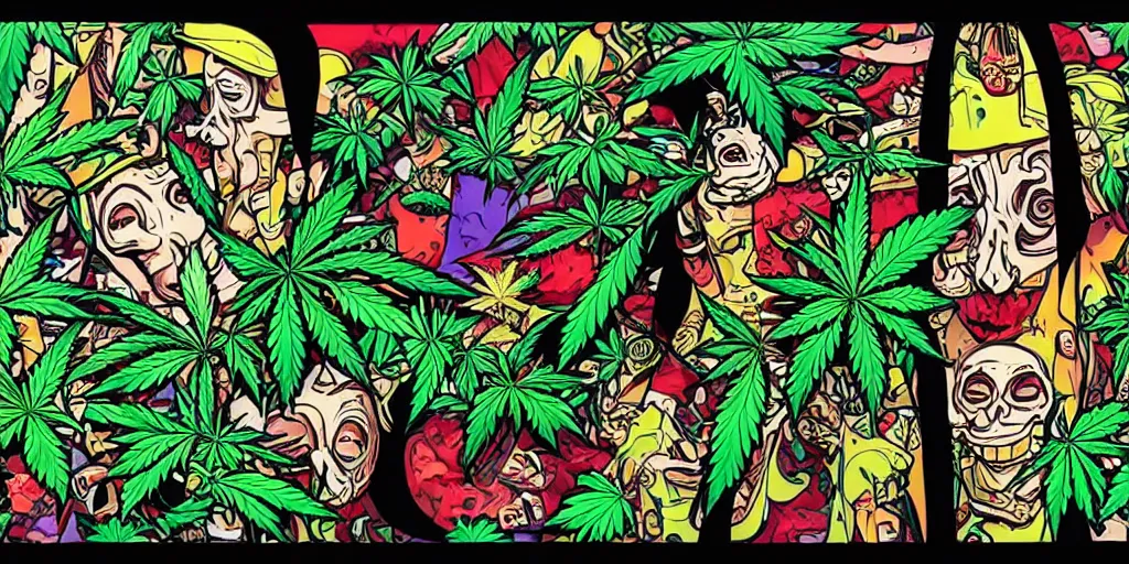 Image similar to cannabis in lowbrow art style