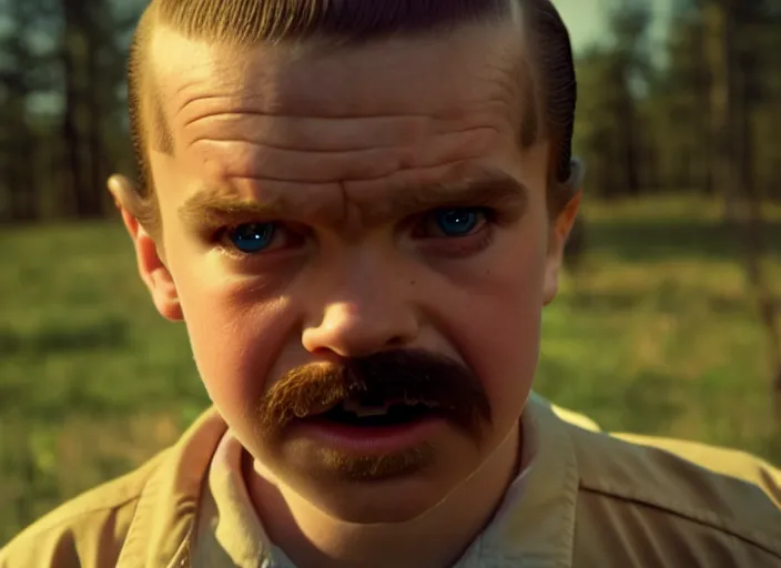 Image similar to film still of jim hopper as eleven in stranger things, 8 k