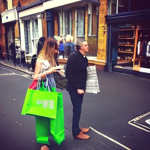 Prompt: “incredible hulk shopping on Marylebone High St”