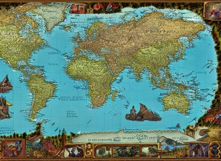 Prompt: dramatic map over fantasy world