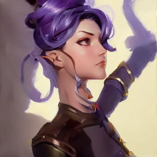 Image similar to greg manchess portrait painting of violet evergarden as overwatch character, totally whack, medium shot, asymmetrical, profile picture, organic painting, sunny day, matte painting, bold shapes, hard edges, street art, trending on artstation, by huang guangjian and gil elvgren and sachin teng