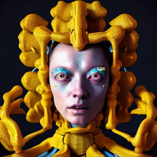 Prompt: Colour aesthetic Caravaggio style full body Photography of Highly detailed beautiful alienWoman with 1000 year old detailed face and wearing detailed Ukrainian folk costume also wearing highly detailed retrofuturistic sci-fi Neural interface designed by Hiromasa Ogura . Many details In style of Josan Gonzalez and Mike Winkelmann and andgreg rutkowski and alphonse muchaand and Caspar David Friedrich and Stephen Hickman and James Gurney and Hiromasa Ogura. Rendered in Blender and Octane Render volumetric natural light