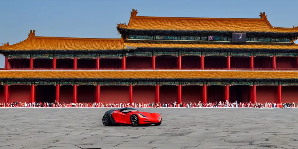 Image similar to a supercar running in the forbidden city