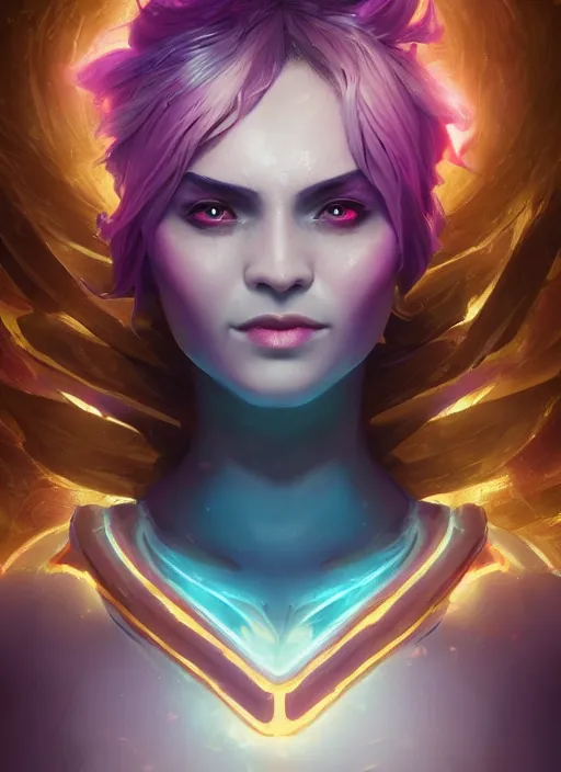 Image similar to glowwave portrait of pusge from dota 2, au naturel, hyper detailed, digital art, trending in artstation, cinematic lighting, studio quality, smooth render, unreal engine 5 rendered, octane rendered, art style by klimt and nixeu and ian sprigger and wlop and krenz cushart.