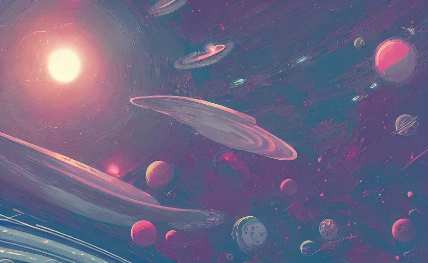 Image similar to space engine, intricate, moebius, james gilleard, print, game art