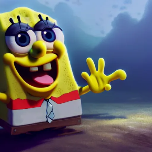 Prompt: selfie of anthropomorphized spongebob squarepants, fine detailed face, stunning 3 d render inspired art by greg rutkowski and xiang duan and thomas eakes, realistic, highly detailed attributes and atmosphere, dim volumetric cinematic lighting, 8 k octane detailed render, post - processing, masterpiece, vignette, soft focus, vibrant colors