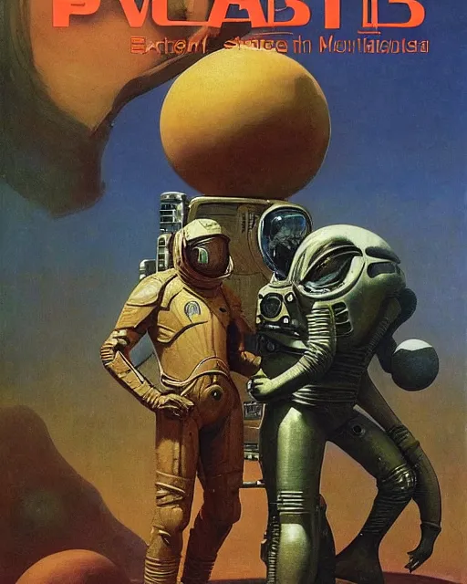 Image similar to pulp scifi cover, spaceman meets man from venus, extra terrestrial alien planet, baobab trees, painted by ruan jia, raymond swanland, lawrence alma tadema, zdzislaw beksinski, norman rockwell, jack kirby, tom lovell, alex malveda, greg staples, schomburg, bergey, science fiction