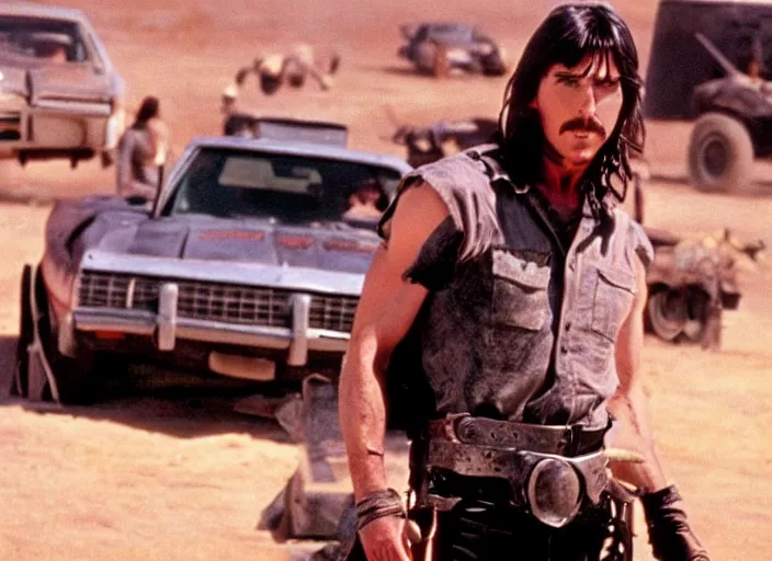 Image similar to film still of Christian Bale as Max in Mad Max 1979