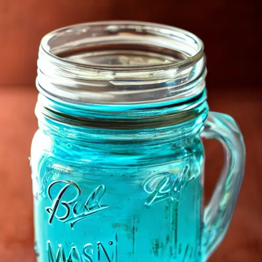 Prompt: a Mason jar full of blue sweets