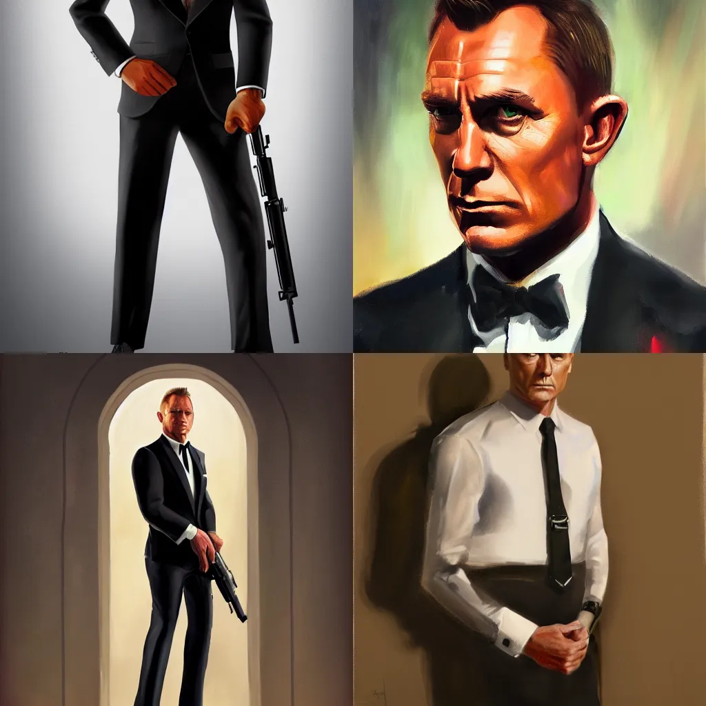 Prompt: a full body portrait of homelander as james bond, hyperrealistic, 4k, trending on artstation, oil and painting, award winning photo