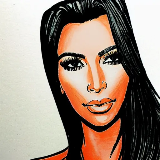 Image similar to Kim Kardashian coloring book picture, half-colored with wax crayon