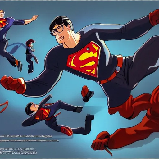 Image similar to Velma uppercuts Superman, action, concept art