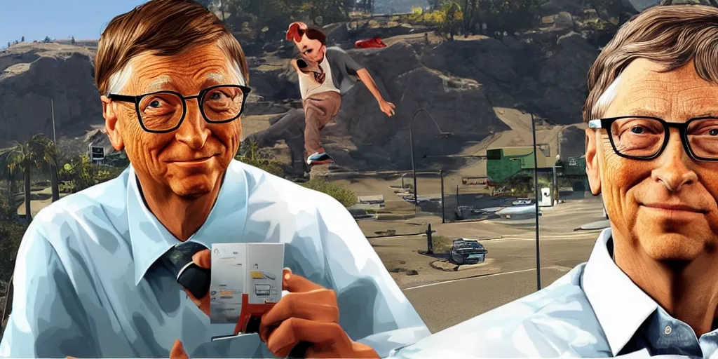 Prompt: bill gates as a gta v cover