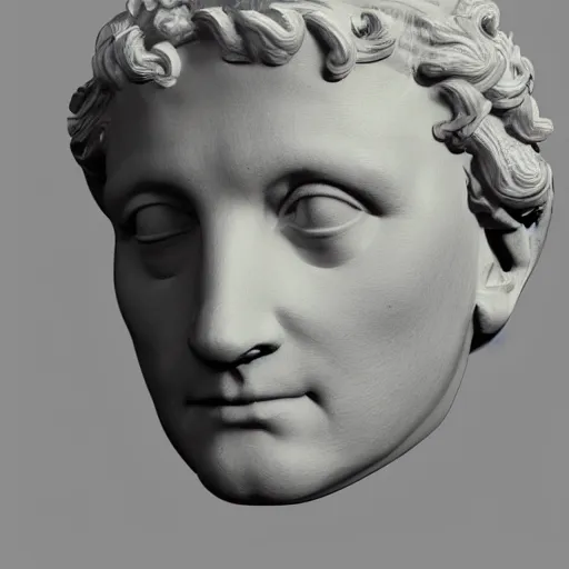 Prompt: a 3 d neon ring on the head of a renaissance statue, 3 d render