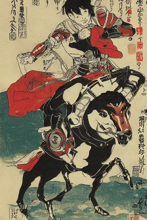 kamen rider stronger riding a horse, by kuniyoshi | Stable Diffusion ...