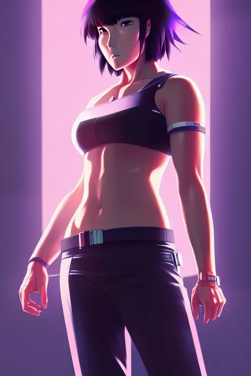 Image similar to a fullbody portrait of motoko kusanagi the major ghost in the shell : : stand alone complex, under repairs, maintenance : : by ilya kuvshinov, rossdraws, artgerm, sola digital arts, anti aliasing, raytracing : :