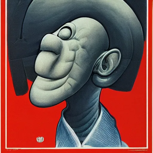 Image similar to handsome squidward portrait, soviet propaganda art, vivid