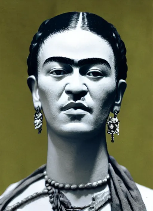 Prompt: Frida Kahlo carved out of marble