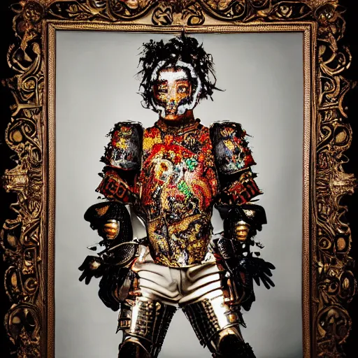 Prompt: a portrait of a beautiful young male wearing an alexander mcqueen armor made of beatles , photographed by andrew thomas huang, artistic