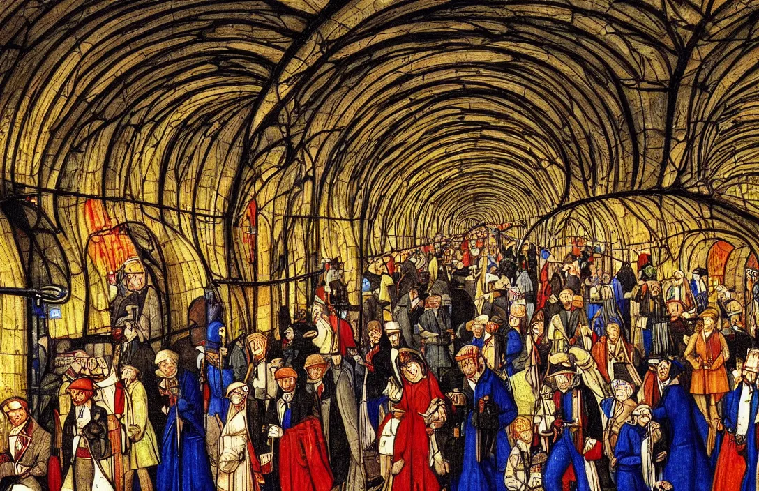 Prompt: pictorial antidote the margins of a gothic illuminated manuscript underground station there is no sense of movement painting by claude gellee