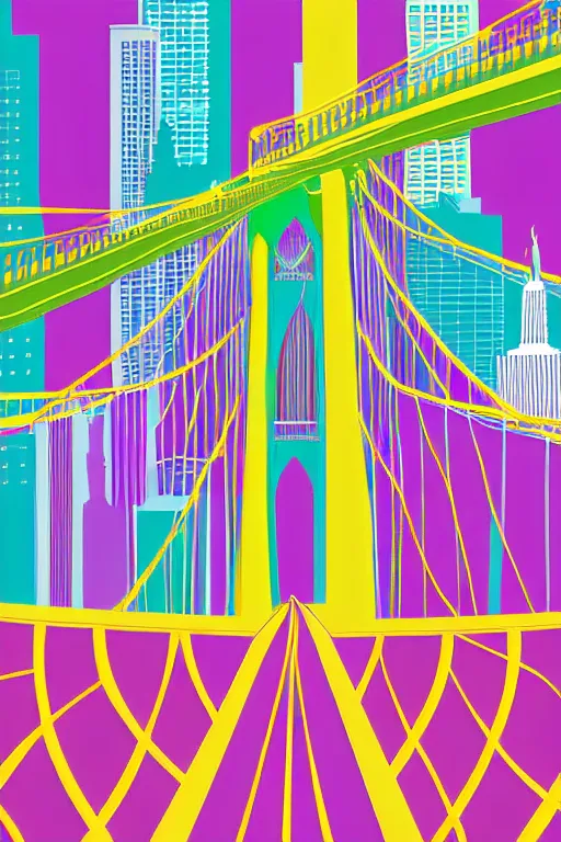 Prompt: minimalist boho style art of colorful new york bridge, illustration, vector art