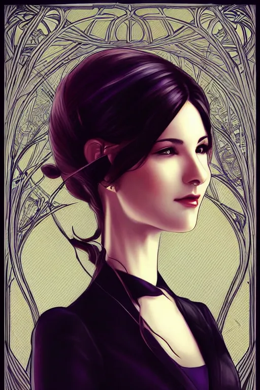 Prompt: Office worker portrait by Art nouveau, artgerm, Ross Tran