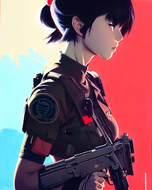 Image similar to girl wearing tactical gear, very anime, fine - face, audrey plaza, realistic shaded perfect face, fine details. anime. realistic shaded lighting poster by ilya kuvshinov katsuhiro otomo ghost - in - the - shell, magali villeneuve, artgerm, jeremy lipkin and michael garmash and rob rey