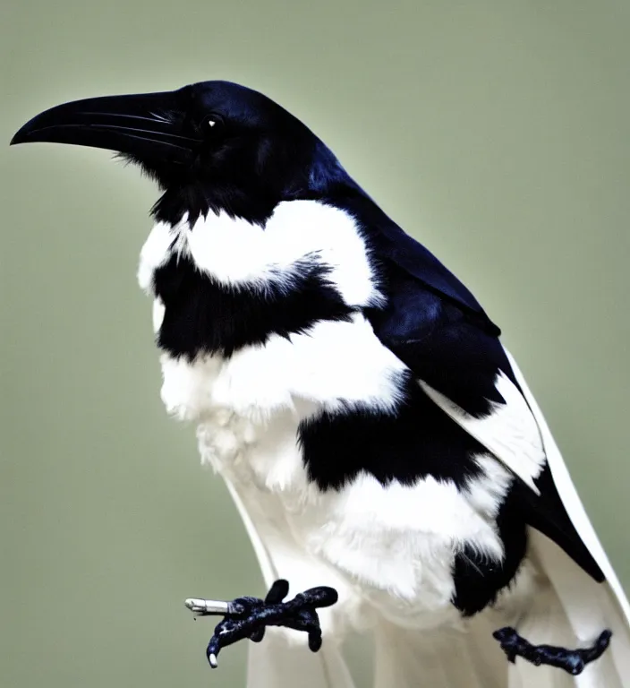 Image similar to raven bird in white coat