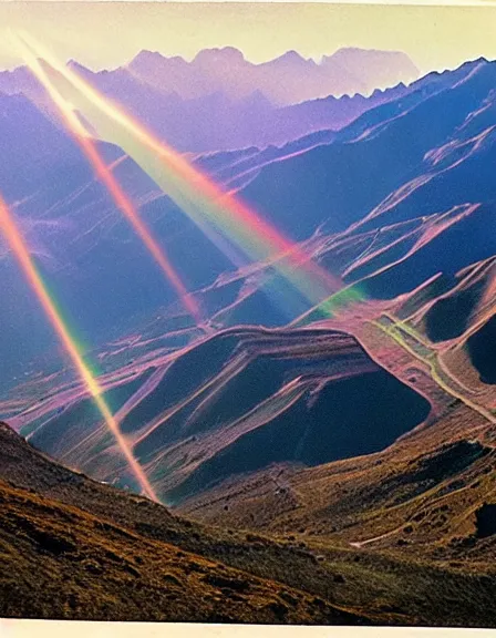 Image similar to vintage color photo of light rays shinning through Cordillera De Los Andes, 8k definition