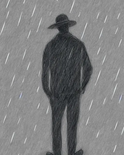 Prompt: a drawn man standing in the rain