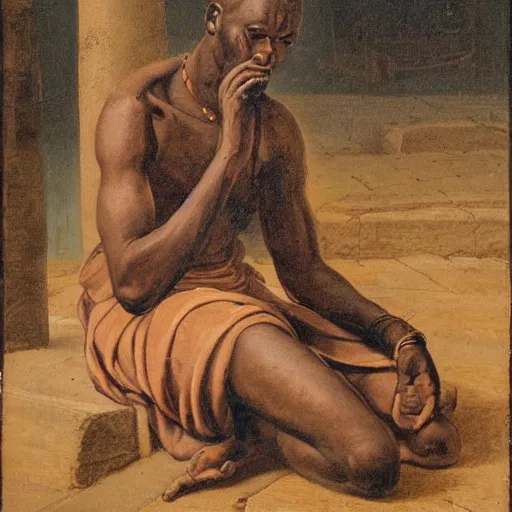 Image similar to east african man, in ancient rome, philosophical, contemplative, by giovanni battista