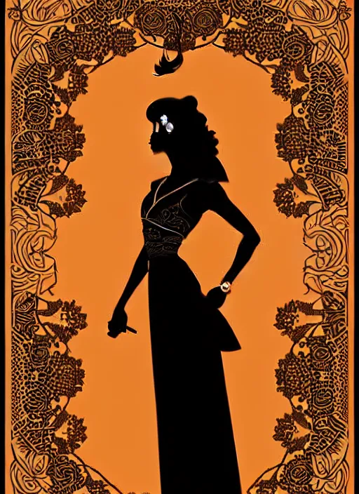 Prompt: silhouette of a spanish gitana, vector art style, medium shot, intricate, elegant, highly detailed, digital art, ffffound, art by jc leyendecker and sachin teng