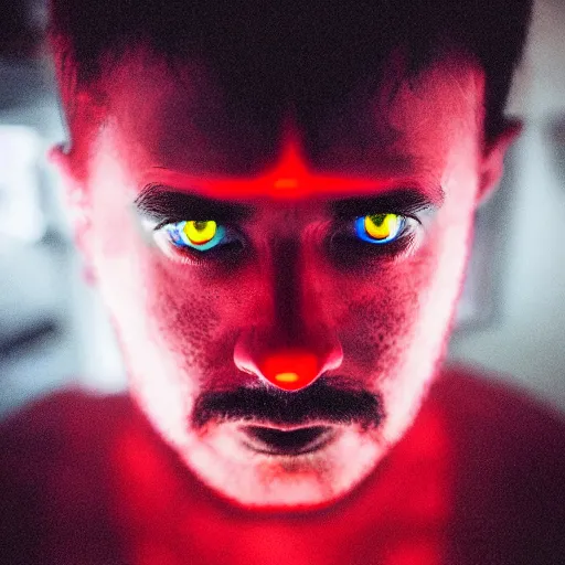 Image similar to a man with red glowing eyes