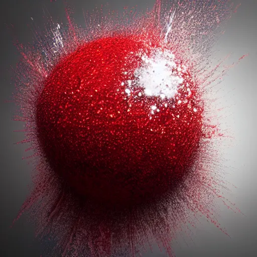 Image similar to Exploding cherry, 3d render, white background, realistic explosion