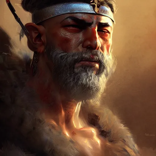 Image similar to proud muscular turkish warrior, portrait by Cedric Peyravernay, highly detailed, excellent composition, cinematic concept art, dramatic lighting, trending on ArtStation