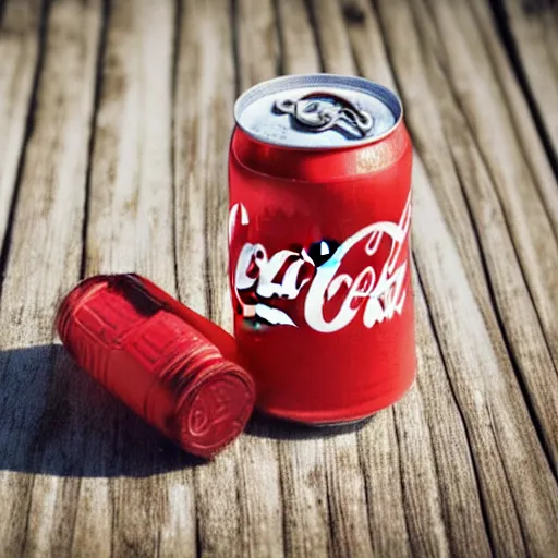 Image similar to can of coca cola on an island, digital art, close shot, detailed, colorful, bokeh, art,