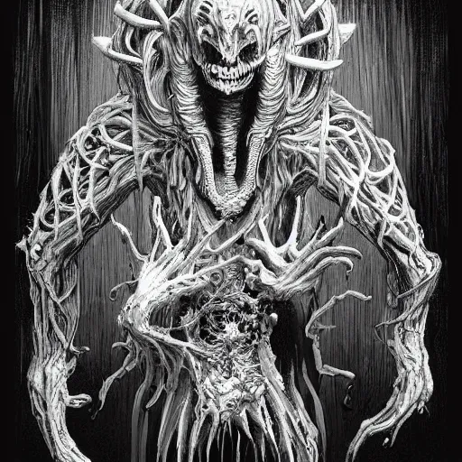 Image similar to a strange eerie magical scary creature in an eerie uncanny hell, transluscent neon, horror, concept art, detailed, intricate, award - winning, cinematic, by kentaro miura