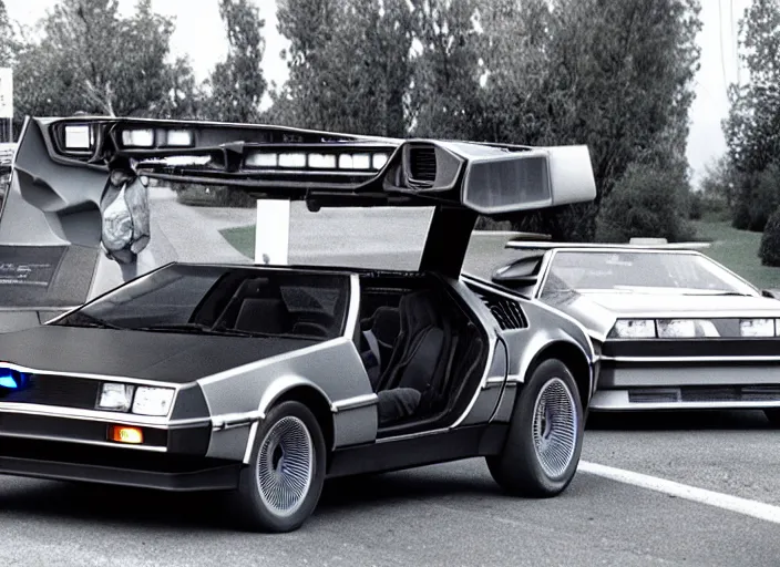 Image similar to film still of back to the future but the delorean is a lamborghini, 4 k