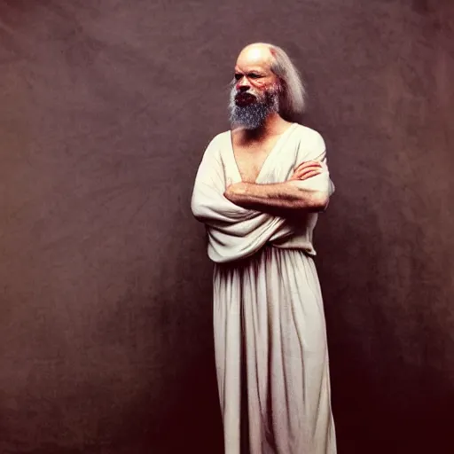 Prompt: modern portrait photograph of socrates, taken by annie leibovitz. dramatic lighting