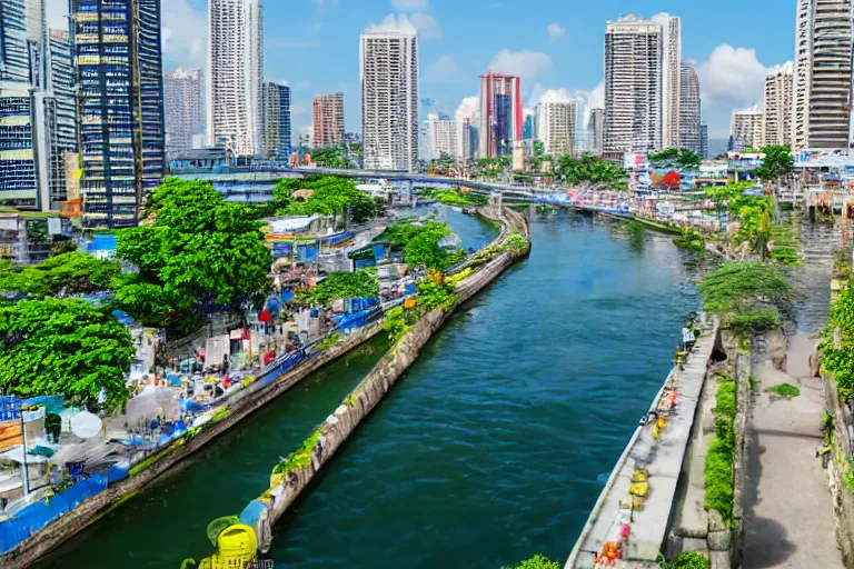 Image similar to photo of a very clean pasig river in the philippines with crystal clear water, high definition, tourism media