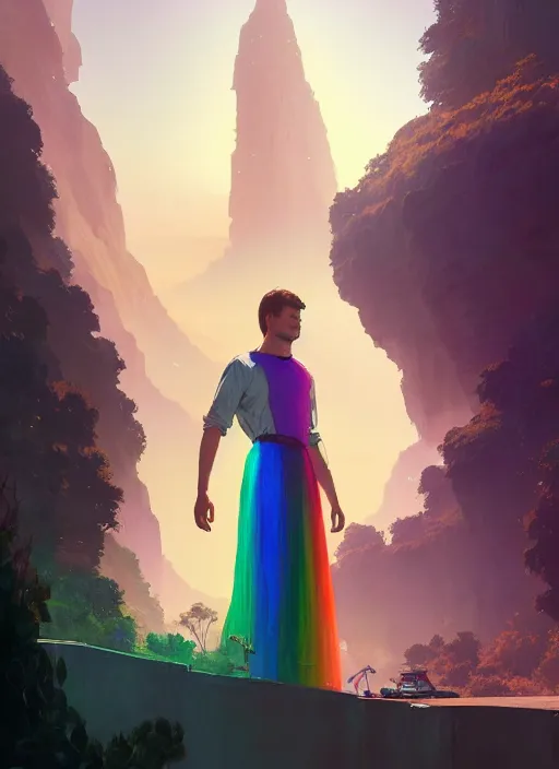 Prompt: highly detailed rainbow gown in gta v, stephen bliss, unreal engine, fantasy art by greg rutkowski, loish, rhads, ferdinand knab, makoto shinkai and lois van baarle, ilya kuvshinov, rossdraws, tom bagshaw, global illumination, radiant light, detailed and intricate environment