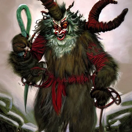 Image similar to christmas monster krampus, fantasy digital art by John Howe